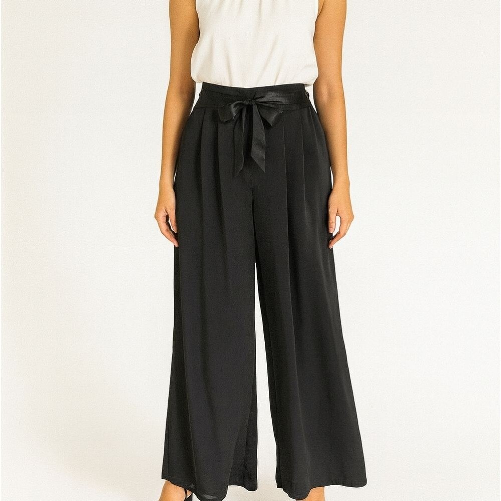 High Rise Wide Leg Pants 16 Made USA Sheer Fully Lined Long Bow Tie Front
